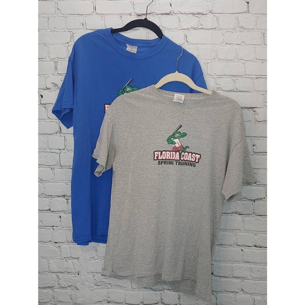 Lot Of 2 Gildan Men's Size Med Blue/Grey "FLORIDA COAST SPRING TRAINING" T-Shirt